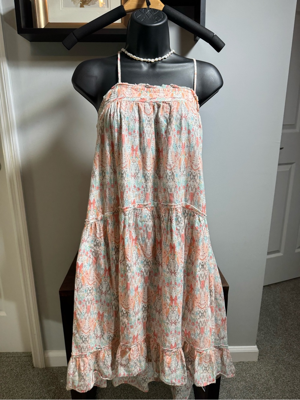 Anthropologie Peach & Mint Printed Tiered A-Line Dress